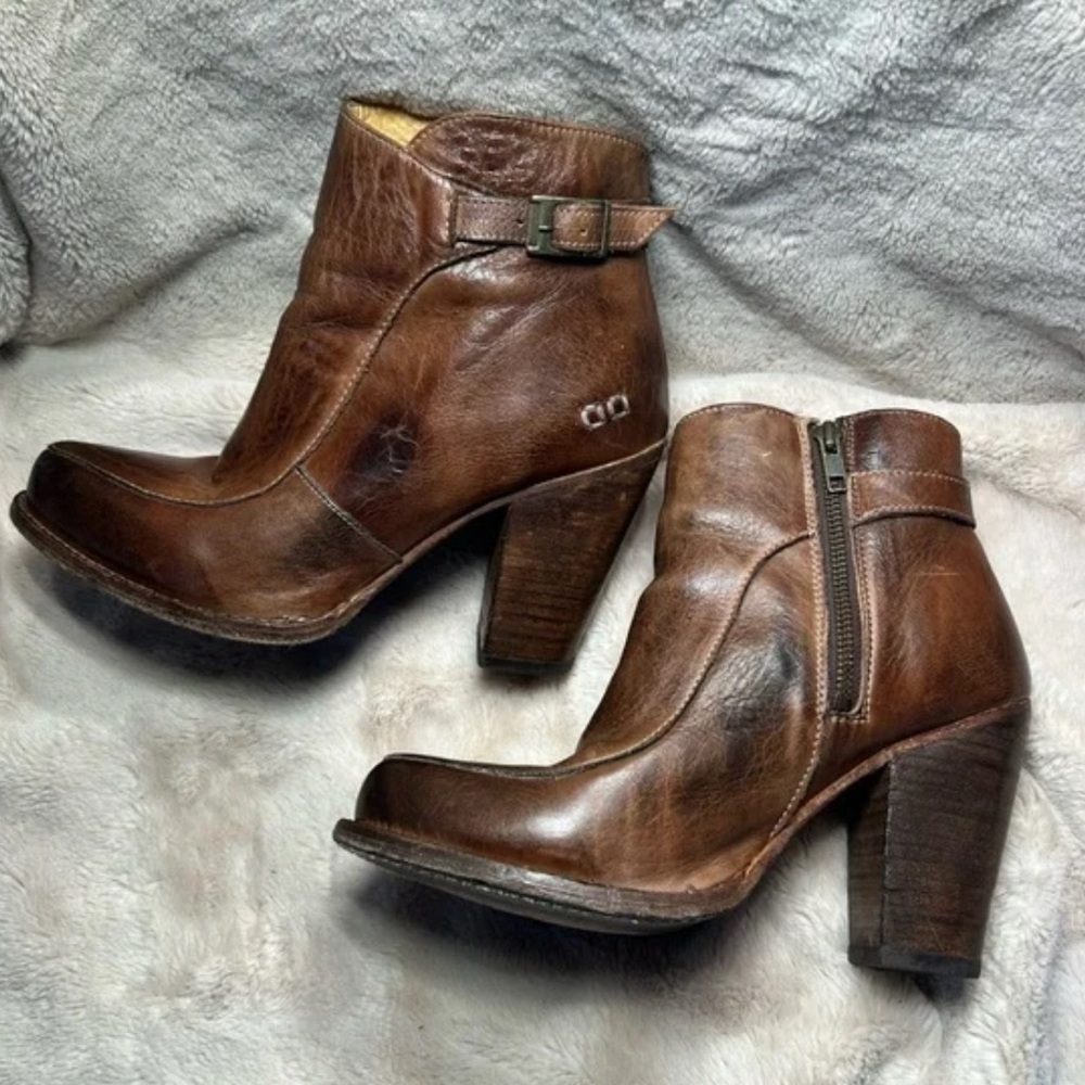 New BedStud Ankle leather Buckle Brown Heeled Leather Boots